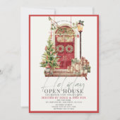 Rote Tür Weihnachtsfeiertag Open House Feiertagskarte (Vorderseite)