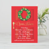 Rote Tür Weihnachtsfeiertag Open House mit Kranz Einladung (Stehend Vorderseite)