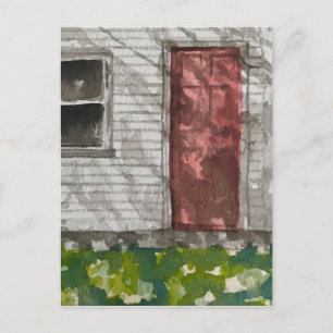 Rote Tür Weißes Haus Aquarell Kunst Postkarte