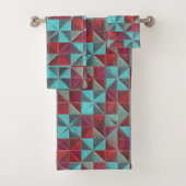 rote, türkisfarbene, violette und graue Steppdecke Badhandtuch Set (Insitu)