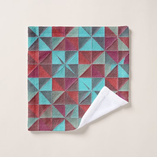 rote, türkisfarbene, violette und graue Steppdecke Badhandtuch Set (Waschlappen)
