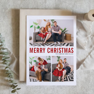 Rote Typografie Drei Fotos Frohe Weihnachtskarte Feiertagskarte