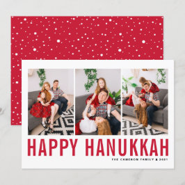 Rote Typografie Foto Collage Happy Hanukkah Feiertagskarte