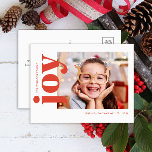 Rote Typografie-Freuden-Weihnachtskarte Feiertagspostkarte