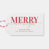 Rote Typografie froh und hell Weihnachten Geschenkanhänger (Rückseite Horizontal)