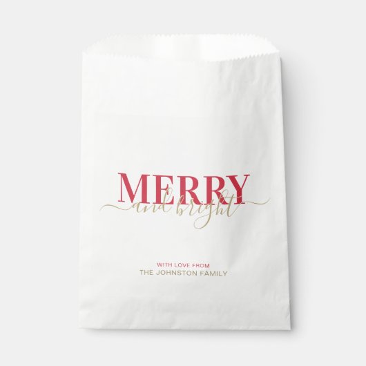 Rote Typografie froh und hell Weihnachten Geschenktütchen (Vorderseite)