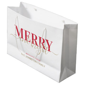 Rote Typografie froh und hell Weihnachten Große Geschenktüte
