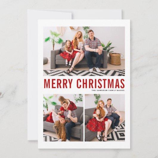 Rote Typografie Frohe Weihnachten Drei Foto (Vorderseite)