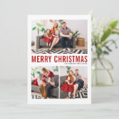 Rote Typografie Frohe Weihnachten Drei Foto (Stehend Vorderseite)