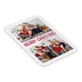 Rote Typografie Frohe Weihnachten Drei Foto Magnet (Rechte Seite)