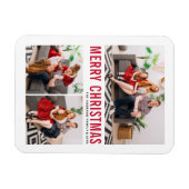 Rote Typografie Frohe Weihnachten Drei Foto Magnet (Horizontal)