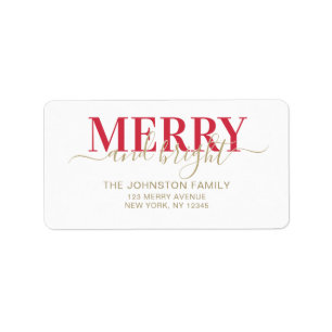 Rote Typografie fröhliche und helle Weihnachten Adressaufkleber