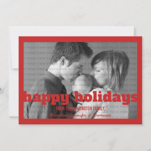 Rote Typografie Happy Holidays Flachbild-Fotokarte Feiertagskarte
