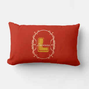 Rote Typografie Monogram Name Eleganto Moderne Lendenkissen