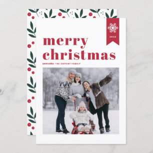 Rote Typografie Schneeflocken Frohe Weihnachts-Fot Feiertagskarte