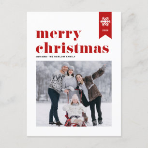 Rote Typografie Schneeflocken Frohe Weihnachts-Fot Feiertagspostkarte