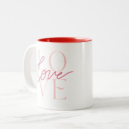 Rote Typografie Valentine's Day Liebe Kaffee Cup T Zweifarbige Tasse (Vorderseite Links)