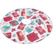 Rote u. blaue Retro Weihnachtspakete Polyester Weihnachtsbaumdecke (Schrägansicht)