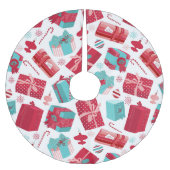 Rote u. blaue Retro Weihnachtspakete Polyester Weihnachtsbaumdecke (Vorderseite)