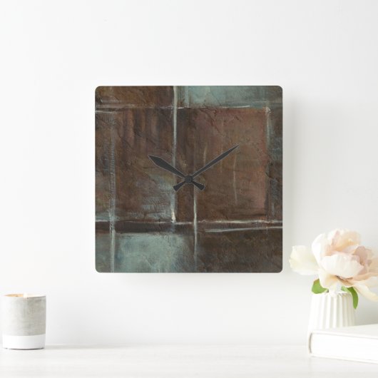 Rote u. graue Backsteinmauer Quadratische Wanduhr (Zuhause)