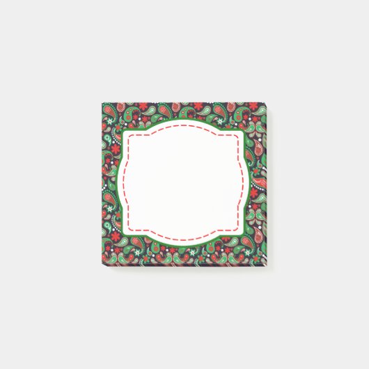 Rote u. grüne Paisley-Weihnachtspost-itanmerkungen Post-it Klebezettel (Vorderseite)