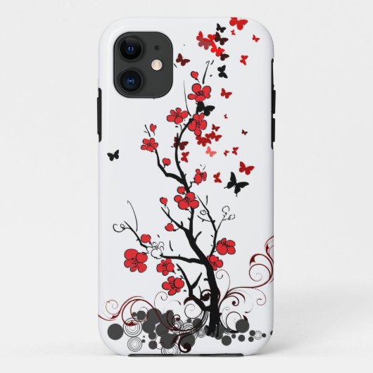 Rote u. schwarze Blumen Case-Mate iPhone Hülle (Rückseite)
