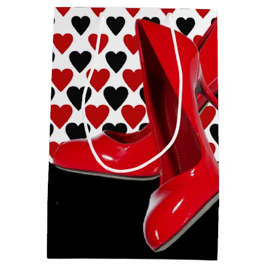 Rote u. schwarze Herzen mit rotem hohem Heels Mittlere Geschenktüte (Rückseite)