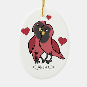 Rote u. schwarze Liebe-Vögel des Valentines Keramik Ornament