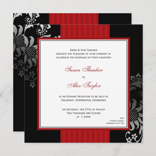 Rote u. schwarze verzierte einladung (Vorne/Hinten)