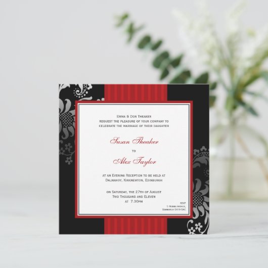Rote u. schwarze verzierte einladung (Stehend Vorderseite)