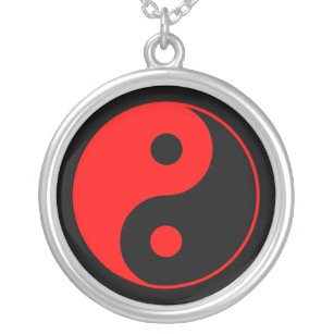 Rote u. schwarze Yin Yang Symbol-Halskette Versilberte Kette