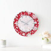 Rote u. weiße Vintage Blumendamaste Große Wanduhr (Zuhause)