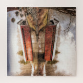 Rote überdachte Brücke über das Rätsel Puzzle (Horizontal)