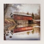 Rote überdachte Brücke über das Rätsel Puzzle (Vertikal)