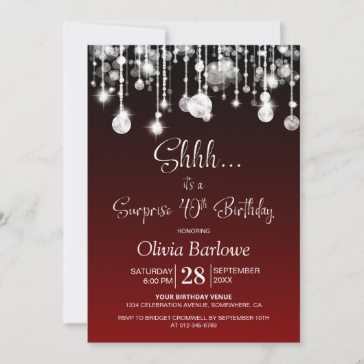 Rote Überraschung 40. Geburtstag Party Einladung (Vorderseite)