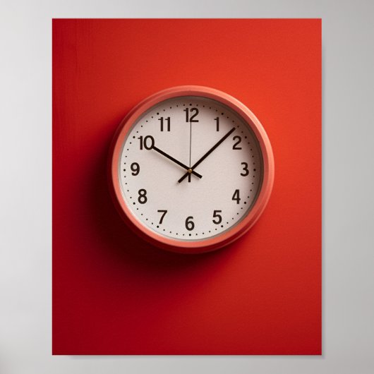 rote Uhr an roter Wand Poster (Vorne)