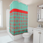 Rote und aquamarine Blumen Duschvorhang (Beispiel)