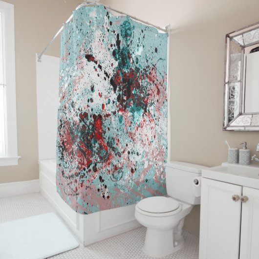 Rote und aquamarine Spritzer Duschvorhang (Beispiel)