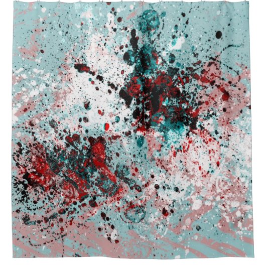 Rote und aquamarine Spritzer Duschvorhang (Vorderseite)