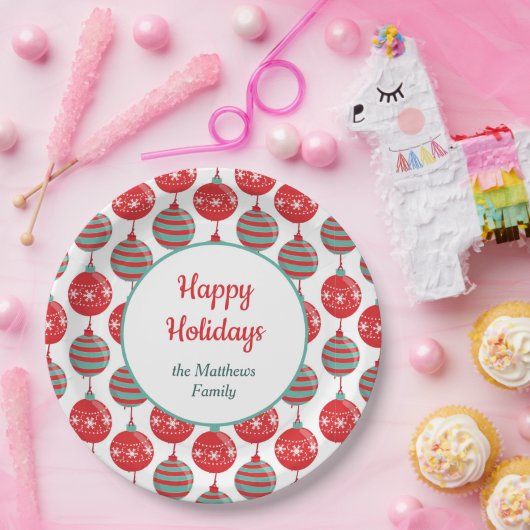 Rote und aquamarine Weihnachtsbirnen Pappteller (Party)