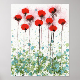 Rote und Aquapulte, Aquarellmauer, Blume Poster