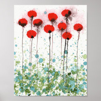 Rote und Aquapulte, Aquarellmauer, Blume Poster