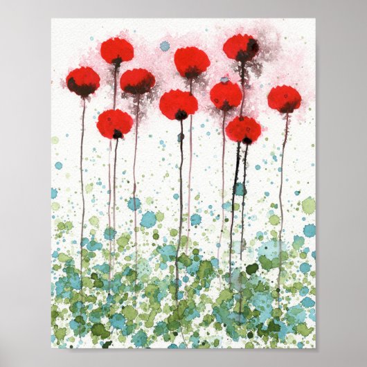Rote und Aquapulte, Aquarellmauer, Blume Poster (Vorne)