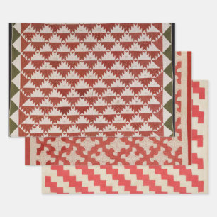 Rote und beige Quilt-Designs Geschenkpapier Set