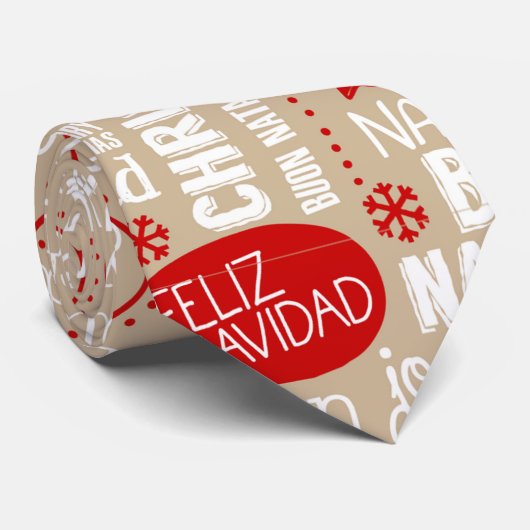 Rote und beige WeihnachtsRedewendungens-Sprachen Krawatte (Gerollt)