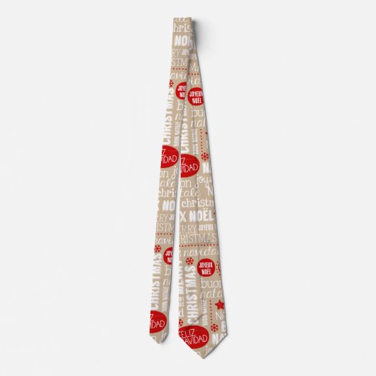 Rote und beige WeihnachtsRedewendungens-Sprachen Krawatte (Rückseite)