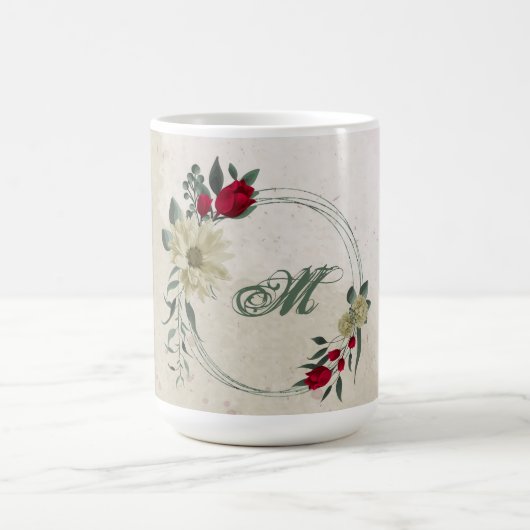 rote und blassgelbe Blumen Grün Kaffeetasse (Mittel)