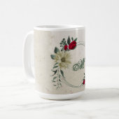 rote und blassgelbe Blumen Grün Kaffeetasse (Vorderseite Links)