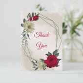 rote und blassgelbe Blumen und grüne Blätter Dankeskarte (Stehend Vorderseite)