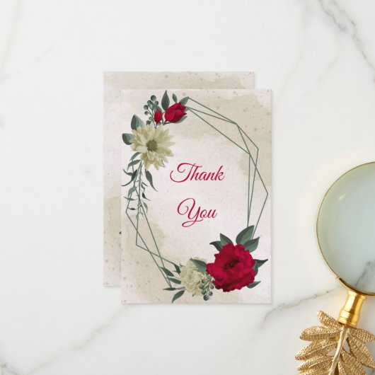 rote und blassgelbe Blumen und grüne Blätter Dankeskarte (Vorderseite/Rückseite Beispiel)